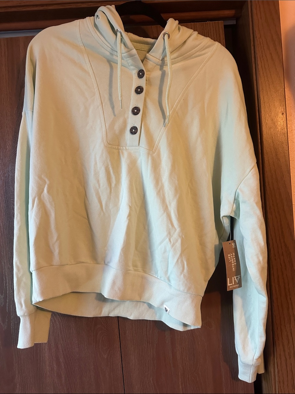 Life Integrity Earth Mint Pullover Hoodie with Button Front size L